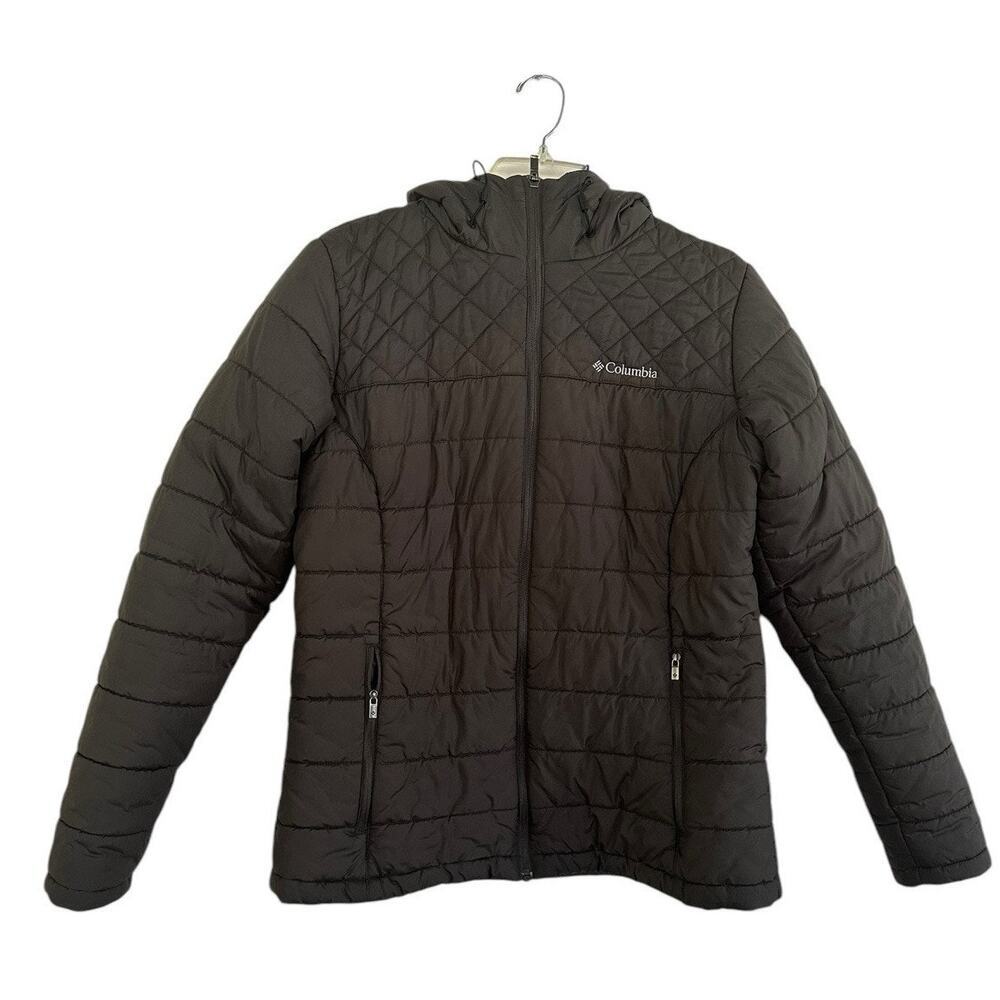 Columbia Women's Black Lightweight Puffer Jacket with Pockets and Logo Medium